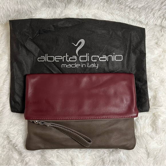 NWOT Alberta Di Canio Italian Leather Dual Tone Colourblock Clutch - Picture 2 of 8